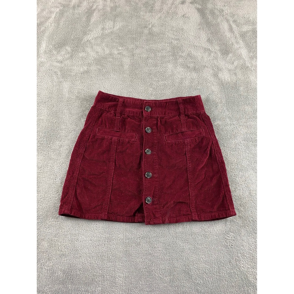 American Eagle Womens Burgundy Corduroy Button Front Mini Skirt Size 00 Short